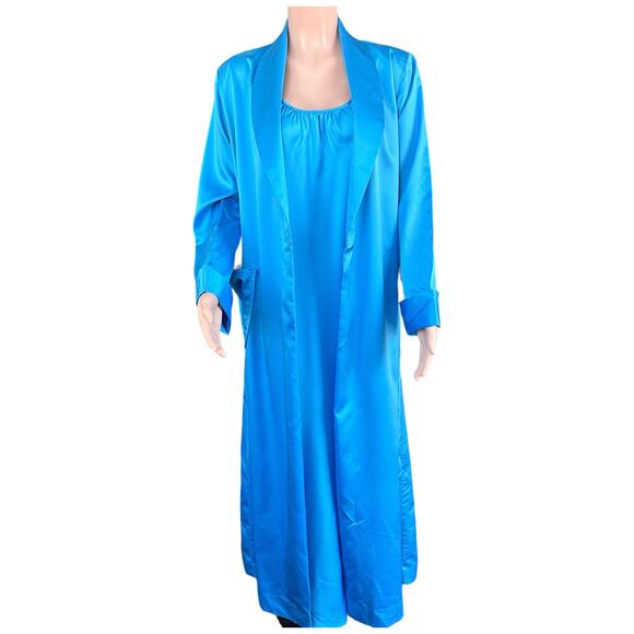 Vintage Eve Stillman Blue 2-Piece Peignoir Set Blue Nightgown Robe Size Large